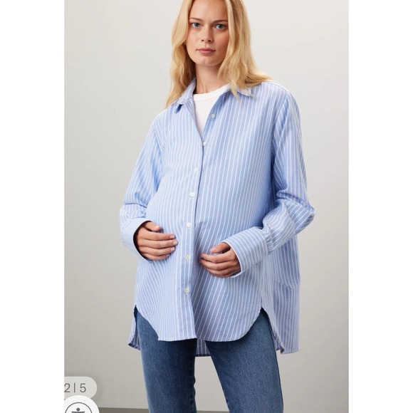 Hatch Maternity Shirt Women's 1 US 4-6 Blue White‎ Striped Classic Button Down - Picture 1 of 11